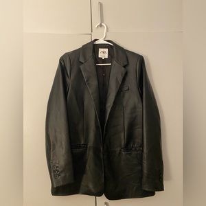 ZARA BLACK LEATHER BLAZER US SIZE M NEVER WORN TAG MISSING